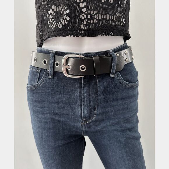 Black Studded Grommet Belt Faux Leather Punk Metal Style Fashion size XS - Picture 1 of 2